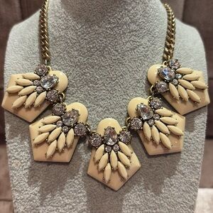 J. Crew Cream and Gold Statement Necklace with Geometric Design 17-19” Vintage